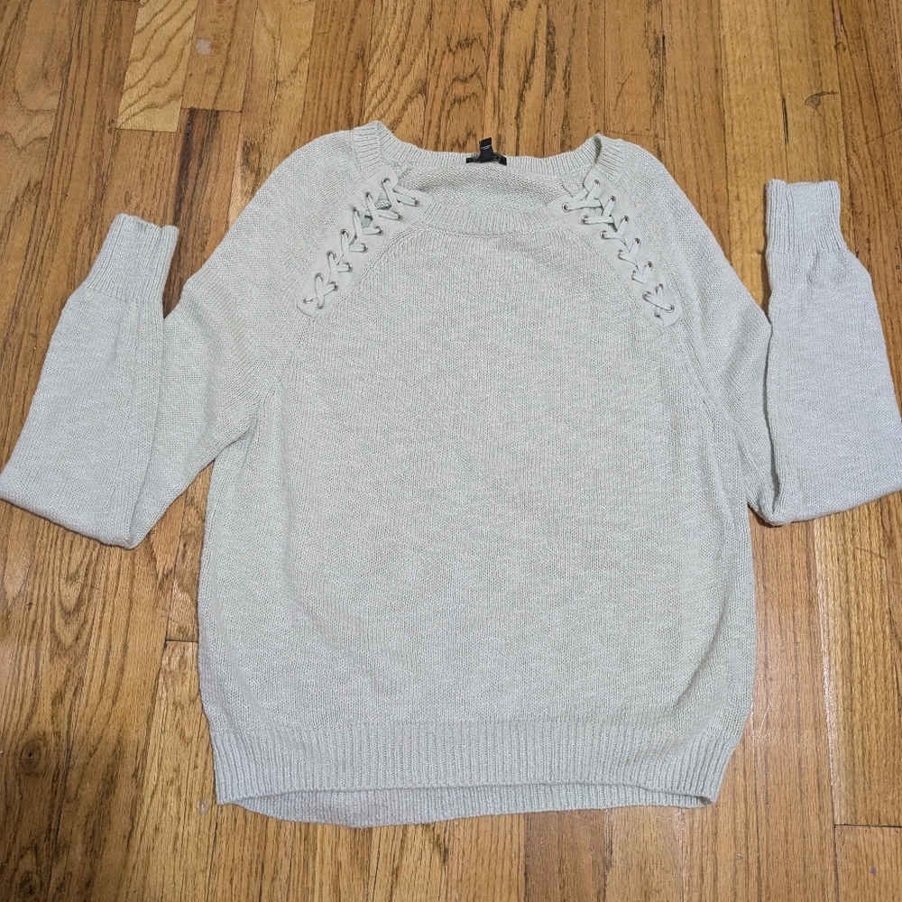 Express High-Lo Light Green Sweater with Lace-Up Detail XS